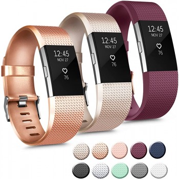 3 Pack Sport Bands Compatible with Fitbit Charge 2 Bands Women Men Adjustable Replacement Strap Wristbands for Fitbit Charge 2 HR Small Large Small Rose Gold Champagne Gold Wine Red - BY1GW2ZQ1