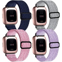 4 Pack Stretchy Bands Compatible with Fitbit Versa Fitbit Versa Lite Fitbit Versa 2 Bands Women Men Adjustable Elastic Soft Loop Nylon Breathable Replacement Straps for Versa Smartwatch Wristband - BLY70TRN7