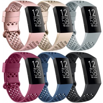 [6 PACK] Bands Compatible with Fitbit Charge 4 Bands and Fitbit Charge 3 Band for Women Men Breathable Sport Wristband with Air Holes for Fitbit Charge 4 Fitbit Charge 3 Fitbit Charge 3 SE Small - BFIMIRT9X