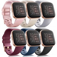 6 Pack Sport Bands Compatible with Fitbit Versa 2 Fitbit Versa Versa Lite Versa SE Classic Soft Silicone Replacement Wristbands for Fitbit Versa Smart Watch Women Men 6 Pack A Small - BUZZVEN91