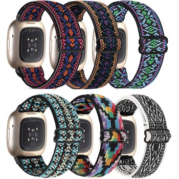 6-Packs Elastic Nylon Bands Compatible with Fitbit Versa 3 Fitbit Sense Adjustable Nylon Replacement Straps Wristband for Fitbit Versa Smart Watch for Women and Men - BUXPS5H6N