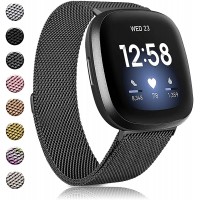 Amzpas Bands Compatible with Fitbit Versa 3 Fitbit Sense Breathable Stainless Steel Loop Mesh Magnetic Adjustable Wristband for Fitbit Versa 3 Sense for Women and Men.Black,Large - B0ZT16O4A