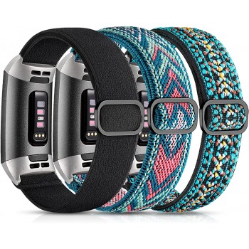 Maledan 3 Pack Elastic Band Compatible with Fitbit Charge 4 and Fitbit Charge 3 Bands for Women Men Adjustable Stretchy Sport Strap Soft Nylon Wristband for Charge 4 Charge 3 3SE Accessories - BRXF6I1U6