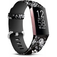 Maledan Compatible with Fitbit Charge 4 Fitbit Charge 3 Bands for Women Girls Soft Adjustable Accessories Printed Strap Replacement for Fitbit Charge 4 Charge 3 Fitness Tracker Small Grey Floral - BW3CXNODW