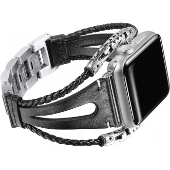 Secbolt Leather Bands Compatible With Apple Watch 38mm 40mm 41mm 42mm 44mm 45mm Series 7 6 5 4 3 2 1 SE Double Twist Handmade Vintage Natural Leather Bracelet Women - BLZ8AEKUK