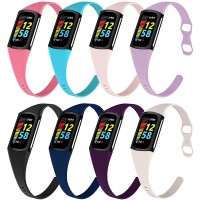 Surundo 8-Pack Fitbit Charge 5 Slim Bands Compatible with Fitbit Charge 5 Advanced Fitness Health Tracker Soft Silicone Replacement Wristband Strap Sport Slim Band for Women Men - B1MKVNJYW