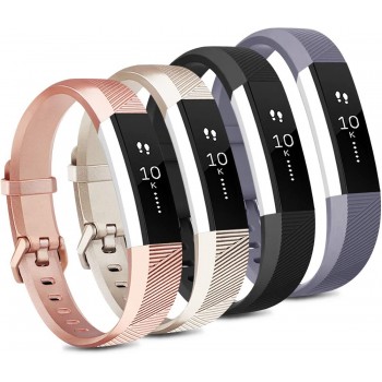Tobfit 4 Pack Bands Compatible with Fitbit Alta Alta HR Bands Soft Sport Silicone Replacement Wristbands for Women Men Small Black Champagne Gold Rose Gold Gray - BZENMK0JL