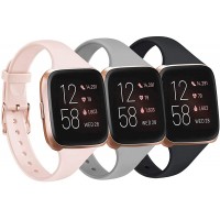Tobfit Pack 3 Slim Bands Compatible with Fitbit Versa 2 Bands Fitbit Versa Fitbit Versa Lite SE Silicone Replacement Smartwatch Wristband for Women Men Small Black Gray Pink Sand - BZWPHKT8K