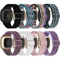 UHKZ 8 Pack Elastic Nylon Bands Compatible with Fitbit Versa 3 Fitbit Sense,Adjustable Stretchy Fabric Sport Band for Fitbit Versa Smart Watch for Women Men - BL0YP1E4F