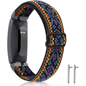 Veezoom Compatible with Fitbit Inspire 2 Inspire HR Inspire Adjustable Braided Elastic Bands Stretchy Breathable Fabric Pattern Soft Nylon Wristband for Women Men Inspire Sport Strap Replacement - B9RC9UMAP