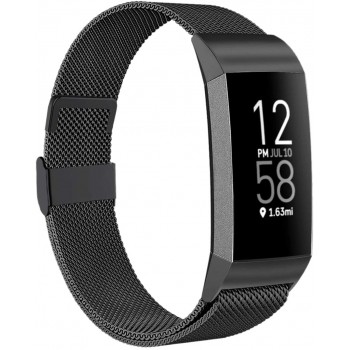 ZWGKKYGYH Bands Compatible with Fitbit Charge 4 and Charge 3 for Women Men Stainless Steel Metal Mesh Magnetic Band Replacement Accessories Bracelet Strap with Unique Magnet Lock Black Small - BONP947NL