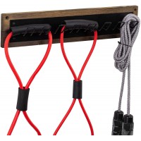 MyGift Rustic Burnt Wood Exercise Equipment Storage Rack with 8 Black Metal Hooks Wall Mounted Home Gym Hanging Organizer for Stretch Bands Jump Ropes Resistance Cords - BVTW161O6