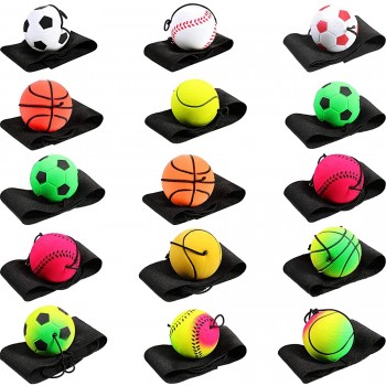 15 Pieces Wrist Return Ball Rubber Sport Ball with Wrist Strap and String Rebound Bouncy Balls Wrist Rebound Toy on Elastic String Ball Wrist Toy for Children Adults Wrist Exercise Play Multi Color - BS1GT85SO