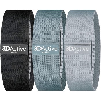 3DActive Fabric Resistance Bands for Legs and Butt. Wide Non-Slip Hip Band Set for Home and Gym Workouts. Exercise Guide and Carry Bag Included - BQKXXQPIX