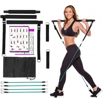 Artoflifer Exercise Resistance Band Yoga Pilates Bar Kit Portable Pilates Stick Muscle Toning Bar Home Gym Pilates with Foot Loop Total Body Workout - BJU2UG567