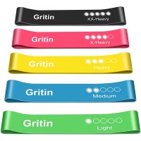 Gritin Resistance Bands [Set of 5] Skin-Friendly Resistance Fitness Exercise Loop Bands with 5 Different Resistance Levels Carrying Case Included Ideal for Home Gym Yoga Training - B25S2LIR3