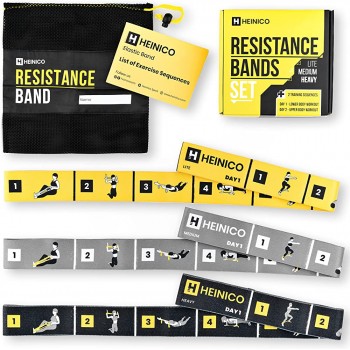 HEINICO Fabric Resistance Band Set Elastic Workout Bands for Women and Men Exercise Booty Bands with 8 Loop Fitness Stretch Glute Bands with Training Guide Set of 3 - BWYH9RNS5