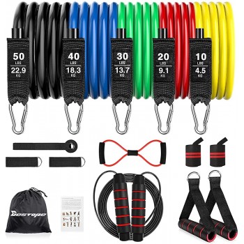 Resistance Bands Set Exercise Bands with Door Anchor Skipping Rope Wrist Wraps Carry Bag 8-Shape Band for Resistance Training Shape Body Home Workouts - BDB61TQMY