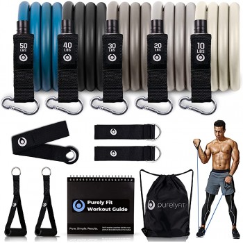 Resistance Bands Set for Men Build Muscle with Heavy Weight Exercise Bands Quick Start Workout Guide for Full Body Training Durable Fitness Tension Bands with Handles Ankle Cuffs & Door Anchor - B1Y9GAIFM