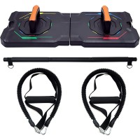 QyWyII Push Up Board Unisex Foldable Muscle Exercise Fitness Equipment with Resistance Ropes Pilates Bar Color-coded Home Workout for Indoor Home Gym - BSEUXG2XE
