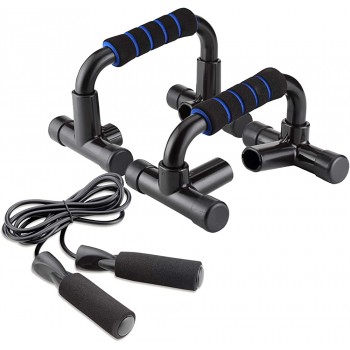 TFE Push Up Bars Stands Handles Set- Portable Lightweight Cushioned Foam Grip 4 Adjustable Heights Jump Rope Included Ideal for Strength Training & Home Gym Workouts - BM897NGSL