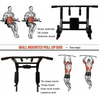 BDL Wall Mounted Pull Up Bar Chin Up bar Multifunctional Dip Station for Indoor Home Gym Workout Power Tower Set Training Equipment Fitness Dip Stand Supports to 440 Lbs - BLVFL3GGJ