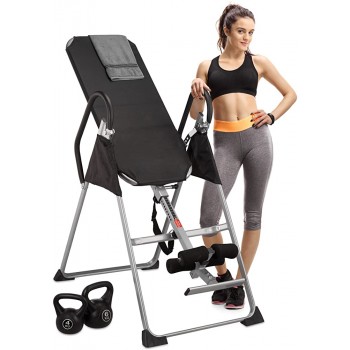 Relaxdays Inversion Table Back Trainer for Men and Women Foldable Safety Belt Gravity Exercise 130 kg 180 Degrees Black - B3Z3TOGL6