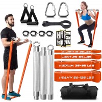 KINGTLE Resistance Band Bar Set Portable Full Body 500LBS Extra Heavy Home Gym with 4 Levels Resistance Bands 2 in 1 Adjustable Bar and Gym Bag - BVRGY9XDH