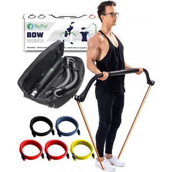 NYPOT Bow Portable Home Gym Resistance Band and Bar System Travel Workout Equipment Set Home Workout Resistance Bands Full Body Training Kit & Exercise Equipment for Men & Women - BFKJAXSI8
