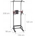 Relaxdays Power Tower Multi Home Gym Pull Up Bar Dip Station Adjustable Back Pad Workout 196-230 cm Black-Red - B9PAO3TQ8