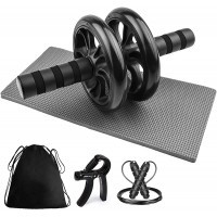 5-in 1 Exercise Roller Wheel Set with Hand Gripper Jumping Rope Knee Pad Mat and Carrying Bag Abdominal Exercise Kit for ABS Core Strength Workout Ab Trainer Fitness Equipment for Home Gym - BI8SSYQN2