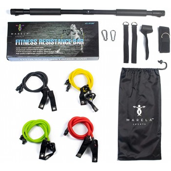 Fitness Resistance Bar Portable Gym with Resistance Bands and Bar Home Workout Exercise Equipment Fitness Equipment Bar + 4 levels of Resistance Bands - BETN0BIXZ