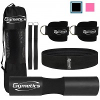 Gymletics 7 Pack Barbell Squat Pad for Standard Set Barbell Pad for Hip Thrusts 2 Gym Ankle Straps Hip Exercise Band 2 Squat Pad Safety Straps and Carry Bag … - BB485UAVF