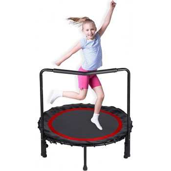 Gemdeck 36 Foldable Mini Trampoline,Fitness Trampoline with Adjustable Handrail and Safety Pad,Indoor Outdoor Exercise Rebound Trampoline for Kids,Maximum Load of 133lbs - BBZX1J4MF