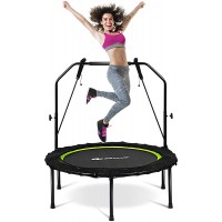Goplus 40'' Folding Fitness Trampoline Portable Mini Exercise Rebounder with 43''-51" Height Adjustable Safety Handrail Indoor Outdoor Jumping Yoga Trampoline for Adults Kids - BLXZGFW8C
