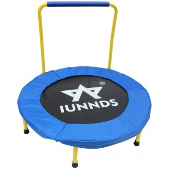 KLB Sport 36” Mini Foldable Trampoline with Handrail for Kids Ages 3 to 8 Blue & Yellow - BSFGUGO79