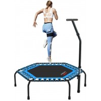 leikefitness Professional Gym Workout 50" Fitness Trampoline Cardio Trainer Exercise Rebounder with Adjustable Handle Bar Max Load 330lbs5650SH-Blue - BVOBN61VF