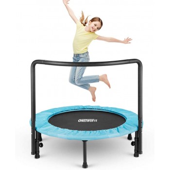 ONETWOFIT 36 Inch Foldable Mini Trampoline,with Adjustable Handle Bar and Oxford Cloth Cover Silent Bungee Rebounder Indoor Outdoor for Child Toddler Age 3+ Jump Sports Max Hold 110lbs50kg OT201 - BOBWGE200