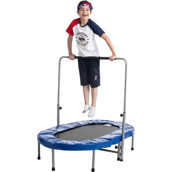 TURFEE Foldable Fitness Trampoline with Adjustable Handrail Mini Exercise Rebound Trampoline for Adult Kid Indoor & Outdoor 60.5 Inch x 38.75 Inch Max Load 330lbs - BH8FTMO97