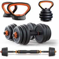Adjustable Dumbbell Set,Barbell,Kettlebell Push-Up Stands Set ,20 kg 44 LB 6 IN 1 Weights Dumbbells Set Fitness and Home Work Out for Men and Women - B7T2Y7E3C