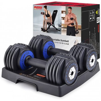 AyeKu Adjustable Dumbbell Set 2.5 12.5lb Dumbbells for Men and Women,Fast Adjust Weight by Turning Handle,Black Dumbbell with Tray Suitable for Full Body Workout Fitness Pair - BHUHBH15Q