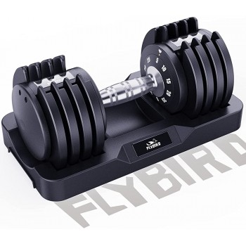 FLYBIRD Adjustable Dumbbell,25 55lb Single Dumbbell for Men and Women with Anti-Slip Metal Handle,Fast Adjust Weight by Turning Handle,Black Dumbbell with Tray Suitable for Full Body Workout Fitness - BOE6CLHHR