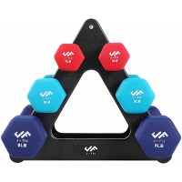 JFIT Dumbbell Hand Weight Pairs and Sets – 10 Vinyl Dumbbell Pairs Options or 7 Neoprene Dumbbell Rack Set Options – Premium Non-Slip Color Coded Hex Shaped Hand Weights - BSRQ1JMBV