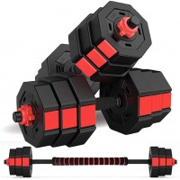 wolfyok Dumbbells Set Adjustable Weights 3-in-1 Set Barbell 44Lb 66Lb Home Gym Equipment for Men Women Gym Workout Fitness Exercise with Connecting Rod - BPE1BNII3