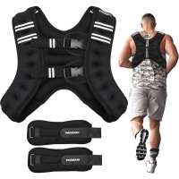 PACEARTH Weighted Vest Plus Size with Ankle Wrist Weights 6lbs-30lbs Adjustable Body Weight Vest with Reflective Stripe Workout Equipment for Strength Training Walking Running for Men Women - BJW0LFQBA