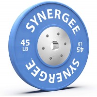 Synergee Competition Bumper Plates. Olympic Weight Plates Color Coded with Steel Inserts for Weightlifting. Low Bounce Rubber Steel and Chrome Bumper Plates. Sold in Singles. - B53IY9ZI5