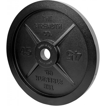 The Strength Co. 45LB Olympic Iron Barbell Plate One Single Plate Made In USA Black E-Coat - B78DFYLF6