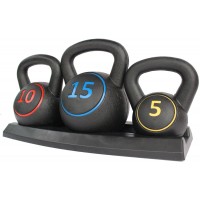 KLB Sport 3-Piece Vinyl Coated Kettlebell Weights Set with Tray for Cross Training MMA Training Home Exercise Fitness Workout - BBOVOIII6