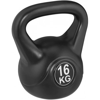 Relaxdays Kettlebell 16 kg Plastic Kettlebell Fitness Workout Swing Barbell Women & Men Round Weight Black - BSDBISC64