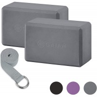 Gaiam Essentials Yoga Block 2 Pack & Yoga Strap Set Grey - BV0F1XFLS